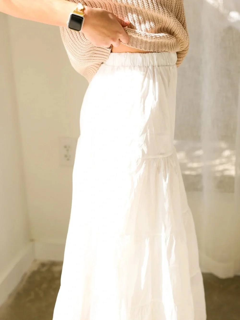 Elan White Sweater and Poplin Tiered Maxi Dress - Picture 2 of 5